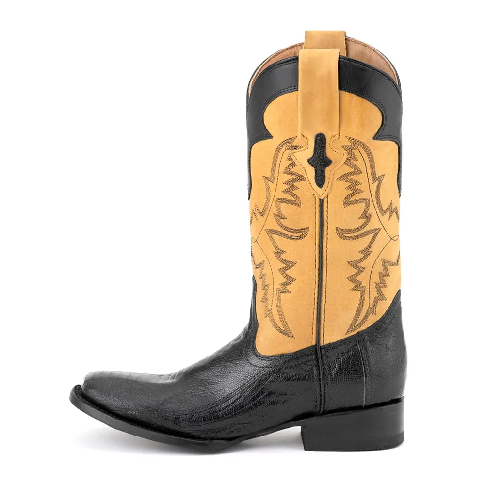 Nash Ostrich Embroidered Square Toe Cowboy Boots