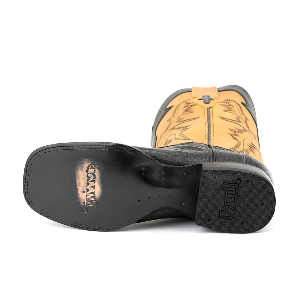 Nash Ostrich Embroidered Square Toe Cowboy Boots