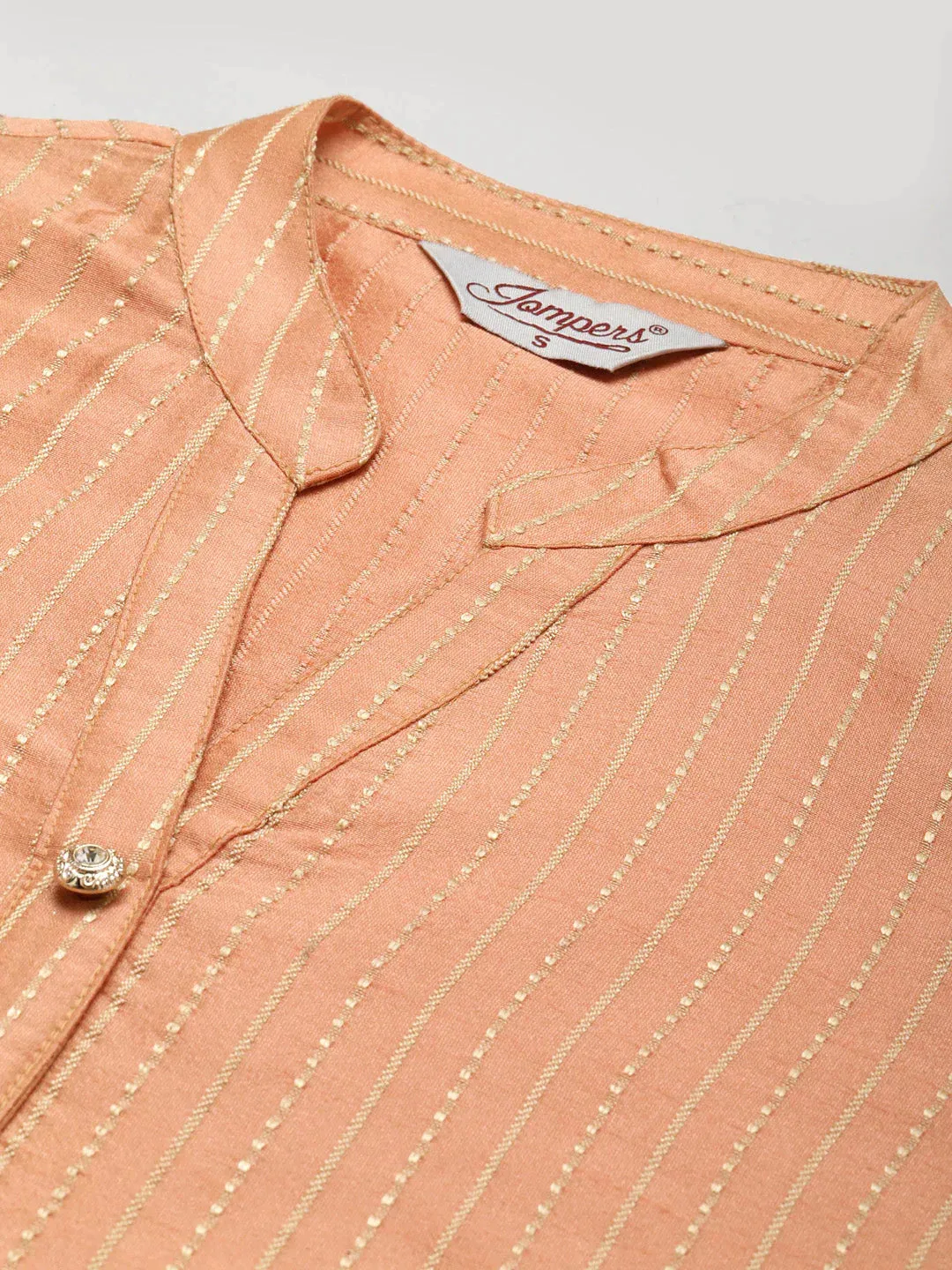 Orange Striped Thread Work Kurta
