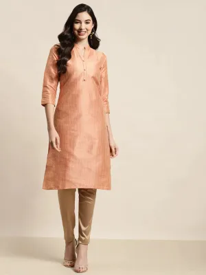 Orange Striped Thread Work Kurta