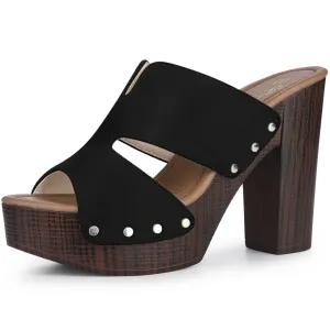 Perphy Platform Slip on Block High Heels Slides Sandals