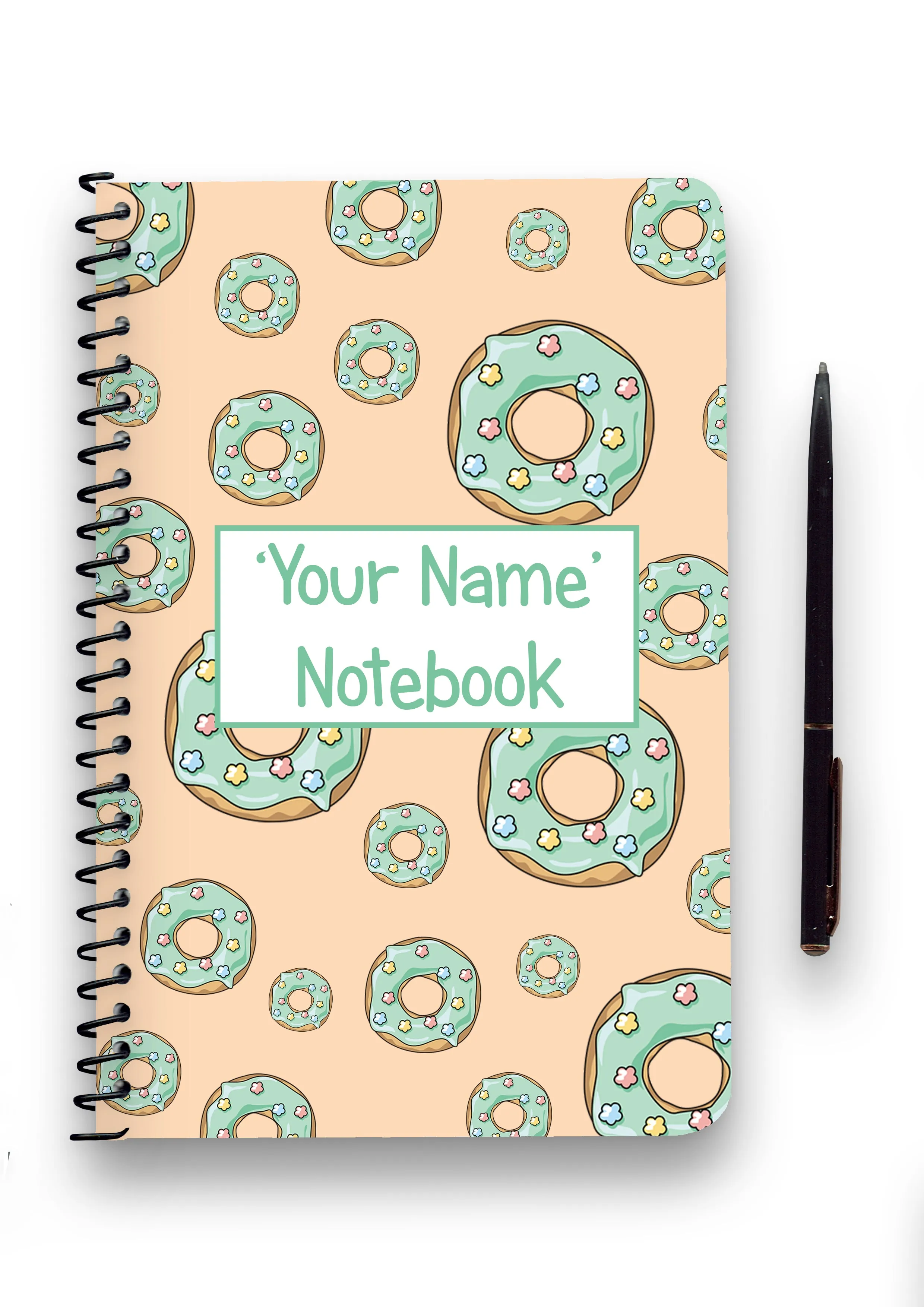 Personalised Green Doughnut Patterned Notebook