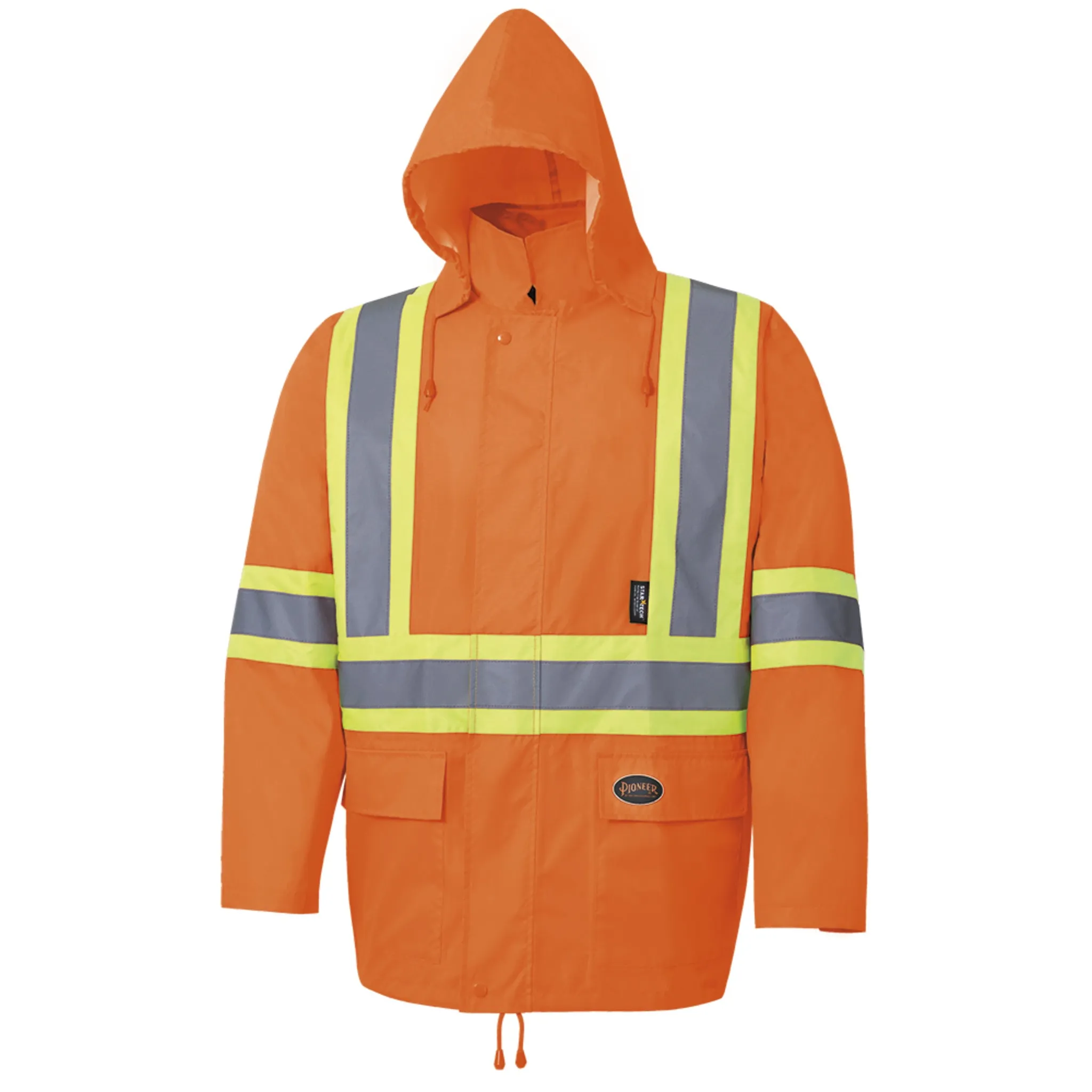 Pioneer Men's Hi-Vis 150D Rain Suit | CSA Poly/PVC Waterproof, Reflective Safety Gear, 2-Piece Set with Hooded Jacket & Bib Pants | Sizes S-4XL