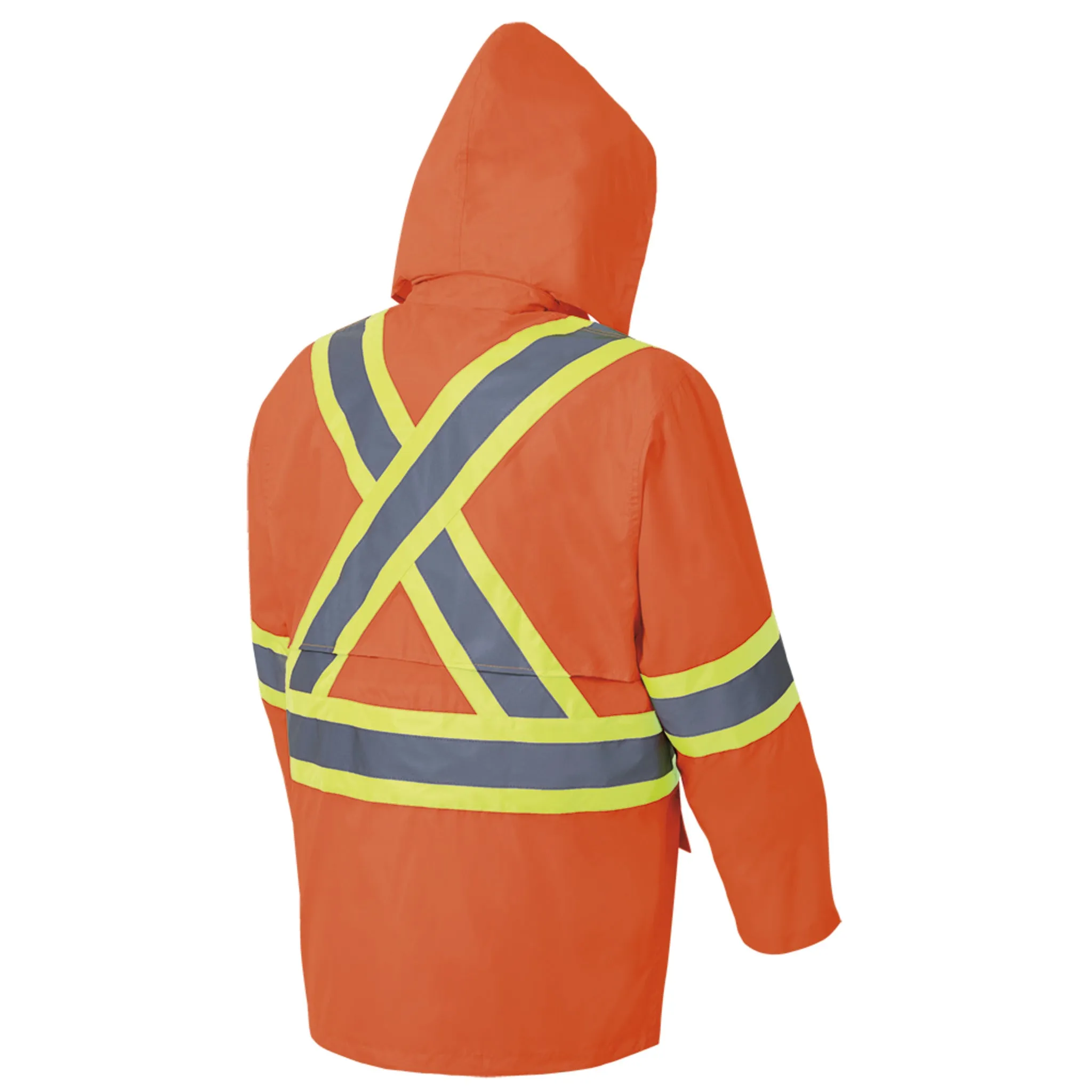 Pioneer Men's Hi-Vis 150D Rain Suit | CSA Poly/PVC Waterproof, Reflective Safety Gear, 2-Piece Set with Hooded Jacket & Bib Pants | Sizes S-4XL