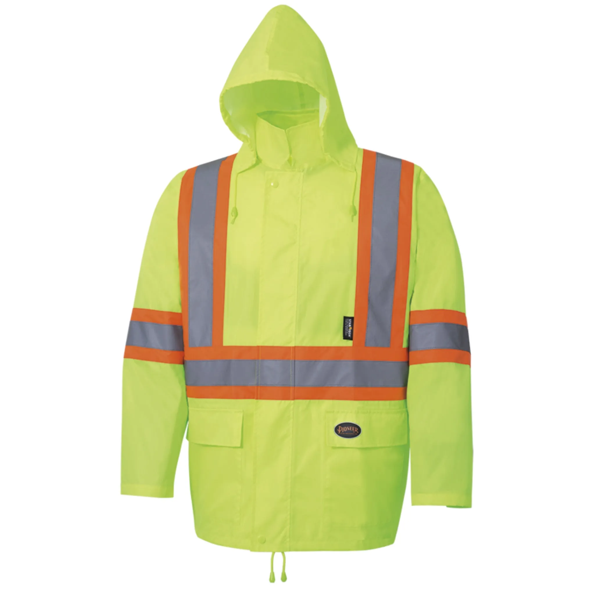 Pioneer Men's Hi-Vis 150D Rain Suit | CSA Poly/PVC Waterproof, Reflective Safety Gear, 2-Piece Set with Hooded Jacket & Bib Pants | Sizes S-4XL