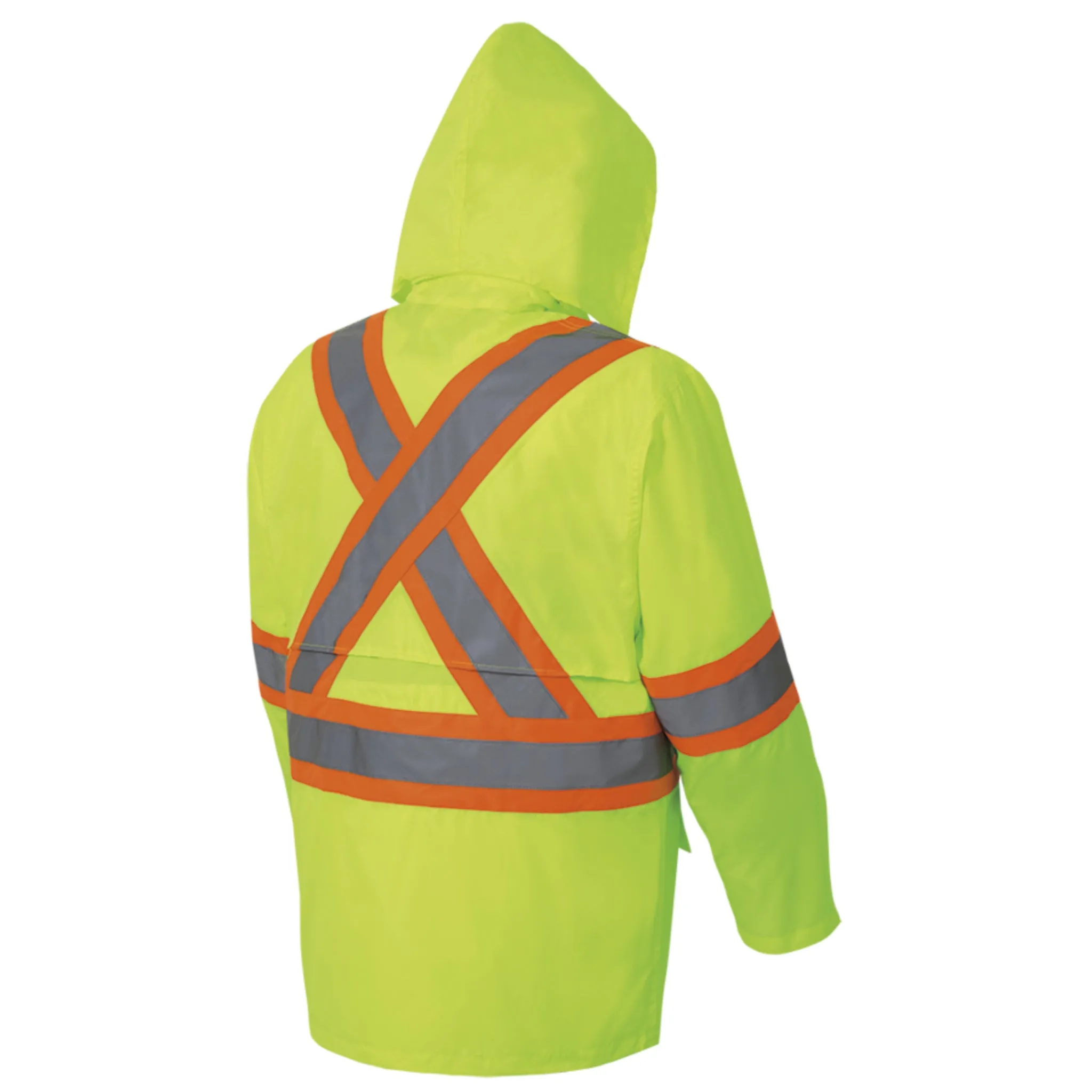 Pioneer Men's Hi-Vis 150D Rain Suit | CSA Poly/PVC Waterproof, Reflective Safety Gear, 2-Piece Set with Hooded Jacket & Bib Pants | Sizes S-4XL