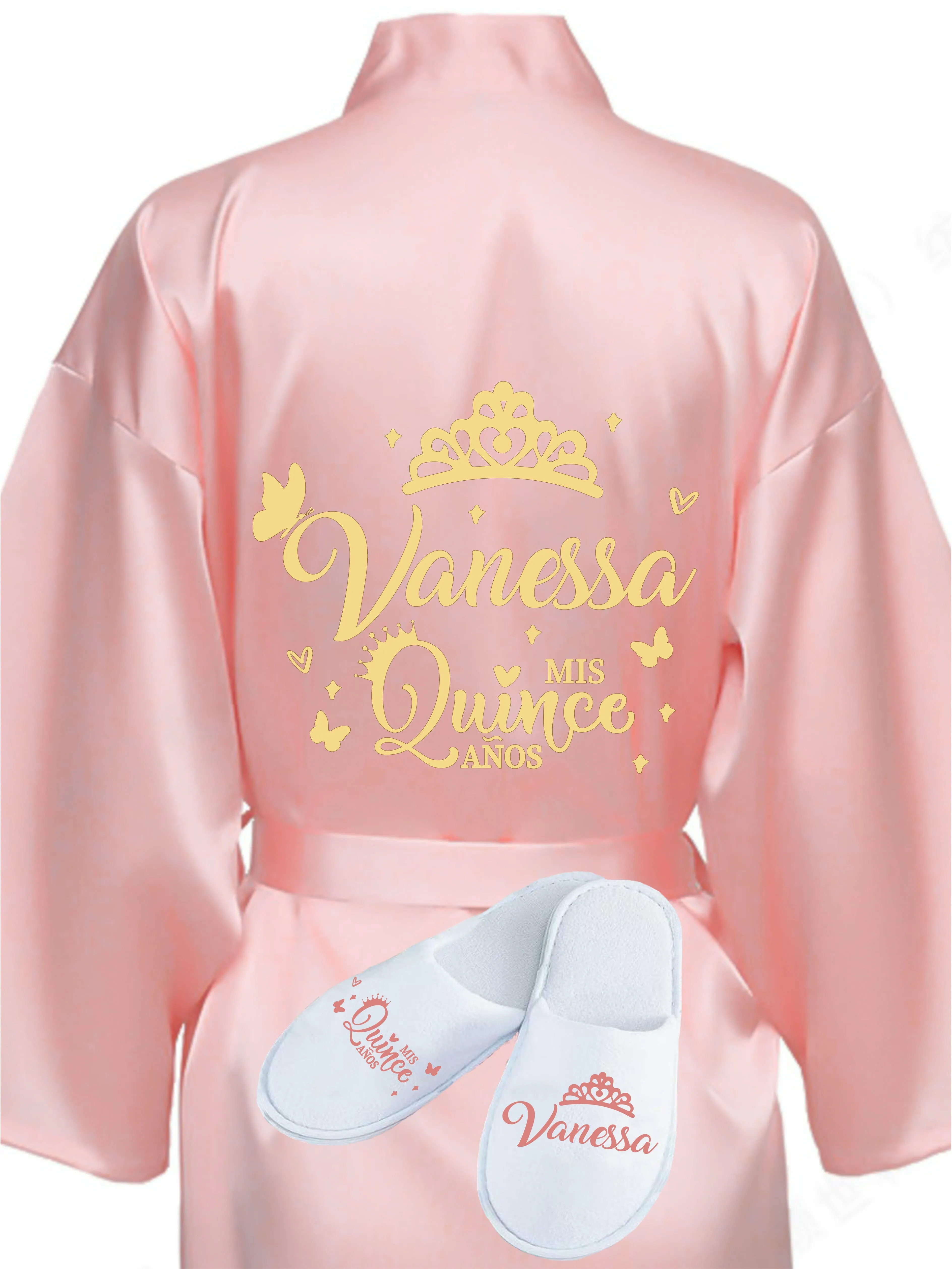 Quinceanera Rose Gold robe with slippers