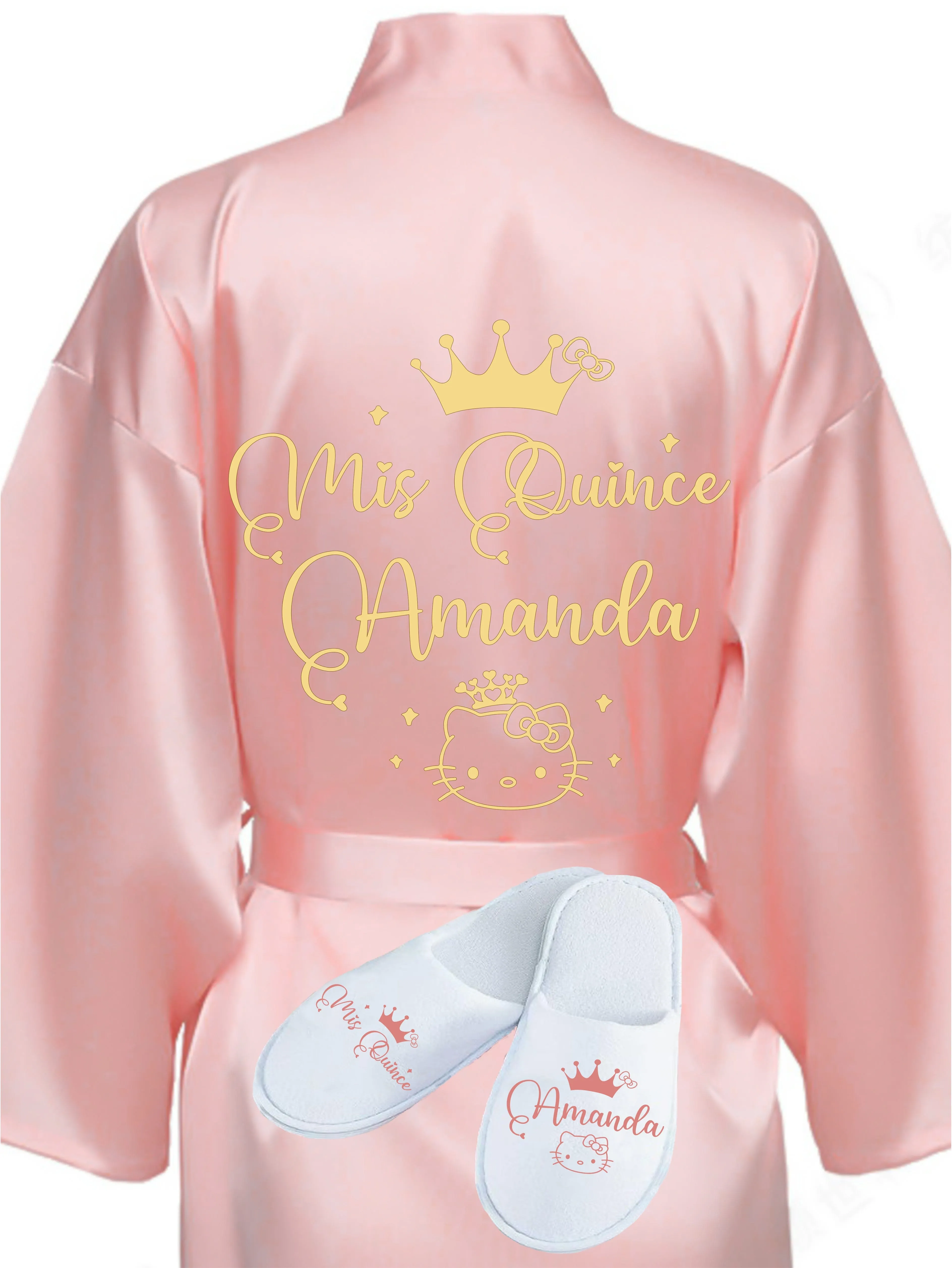 Quinceanera Rose Gold robe with slippers