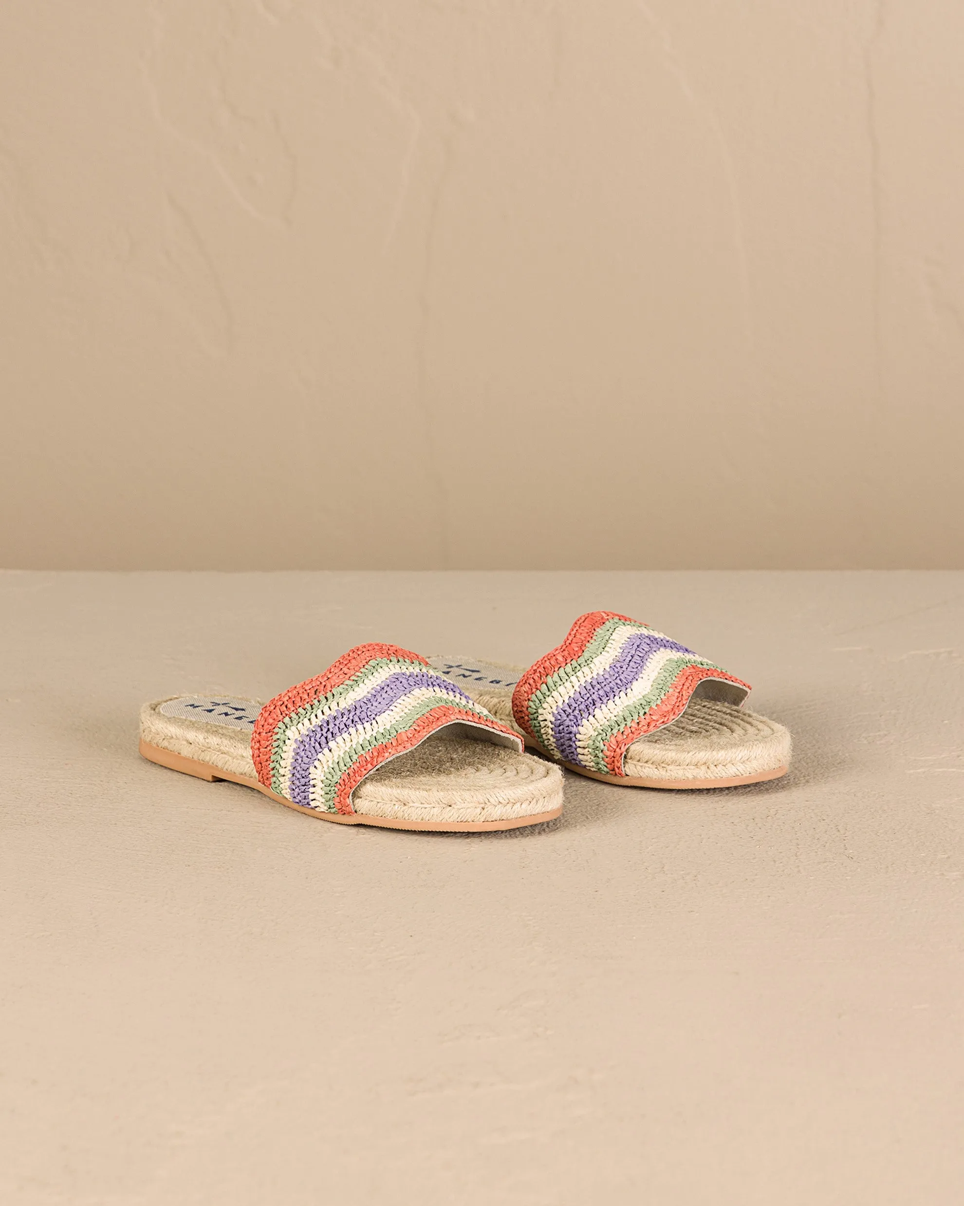 Raffia Crochet Jute Sandals - P84Y0 - Yucatán Sage And Orange Rust Stripes