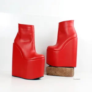 Red High Heel Wedge Booties