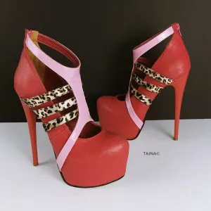 Red Leopard Pink Detailed Platform Pumps