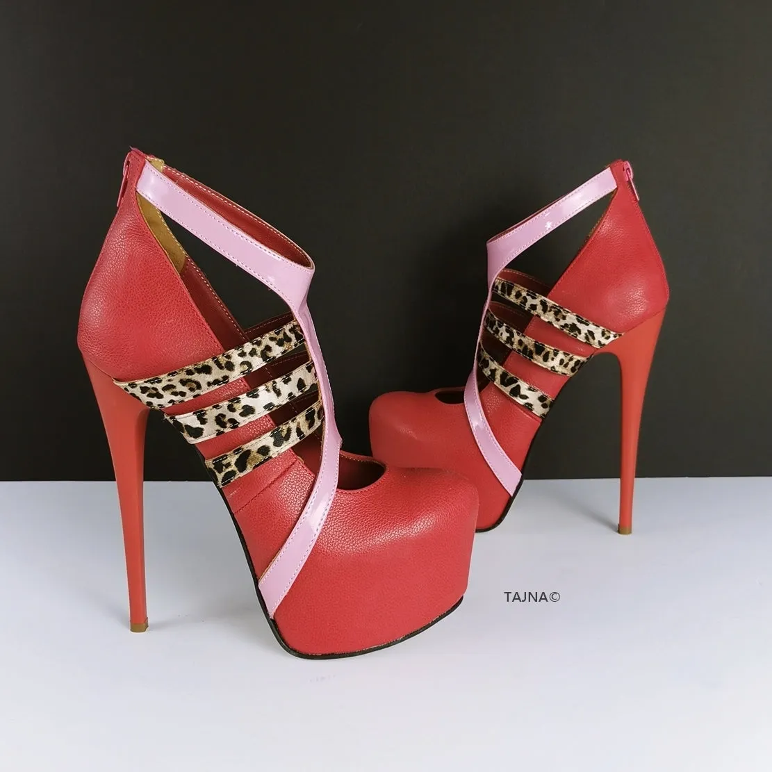 Red Leopard Pink Detailed Platform Pumps