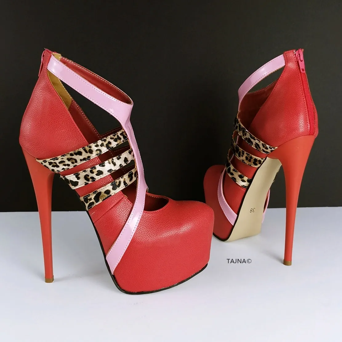 Red Leopard Pink Detailed Platform Pumps