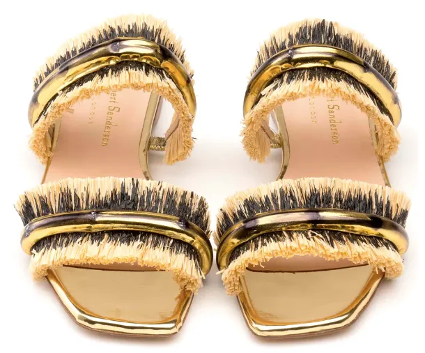 Rupert Sanderson Azalea Gold Mirror Black Raffia