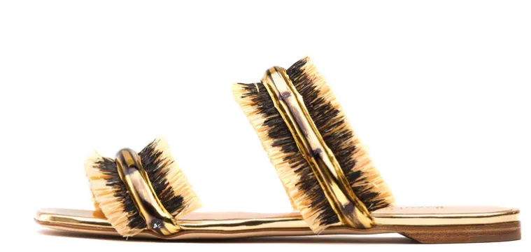 Rupert Sanderson Azalea Gold Mirror Black Raffia