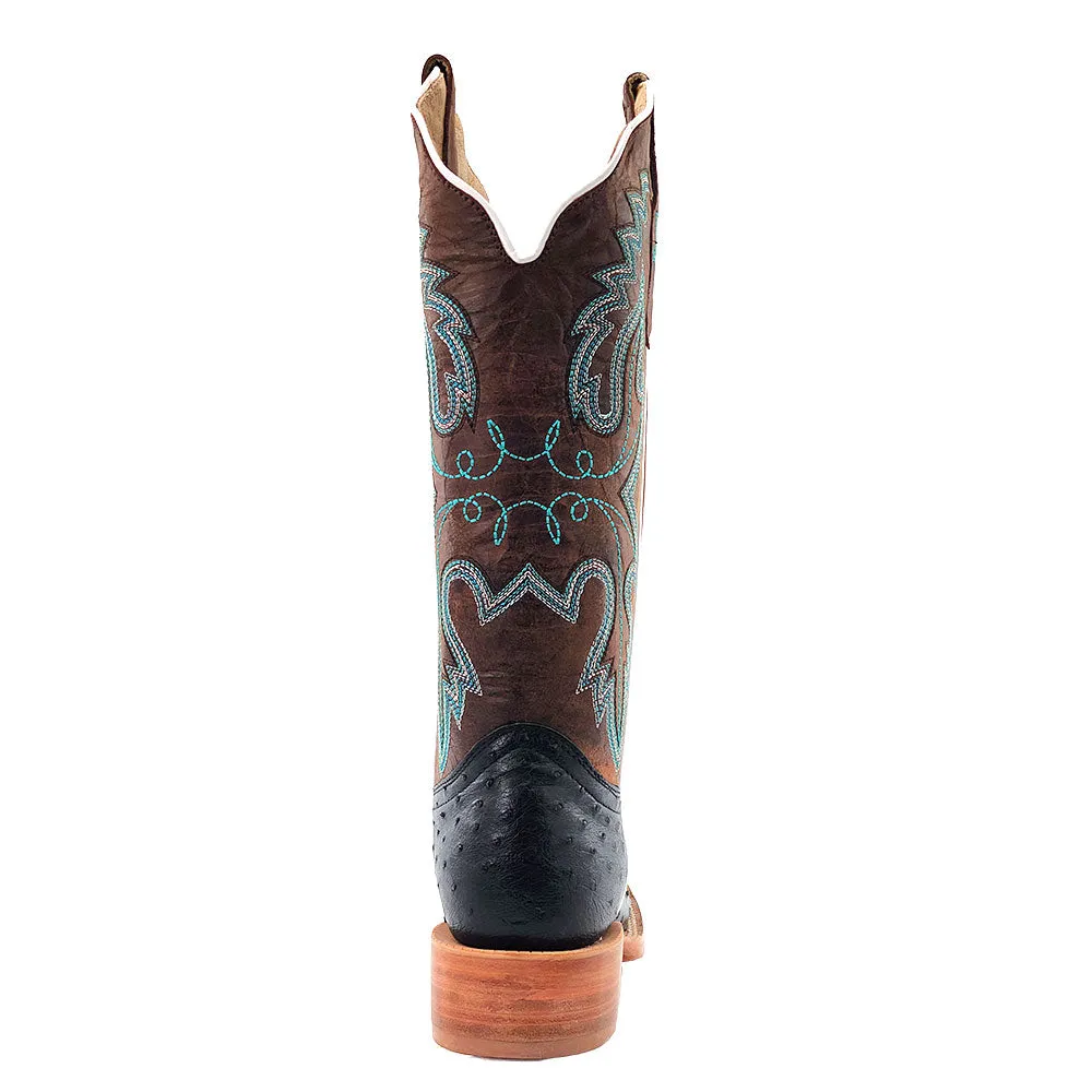 RWL4300-2 R. Watson Women's Black Full Quill Ostrich Wide Square Toe Cowboy Boot