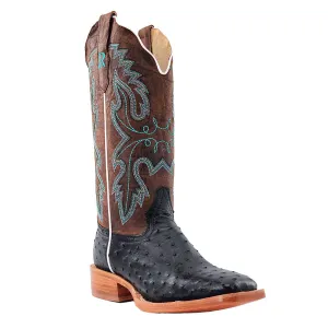 RWL4300-2 R. Watson Women's Black Full Quill Ostrich Wide Square Toe Cowboy Boot