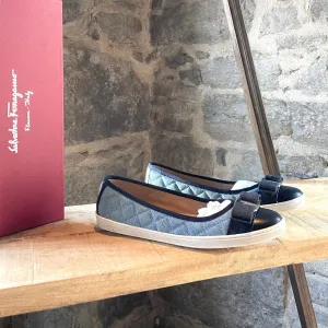 Salvatore Ferragamo Blue Denim Bow Ballet Sneakers