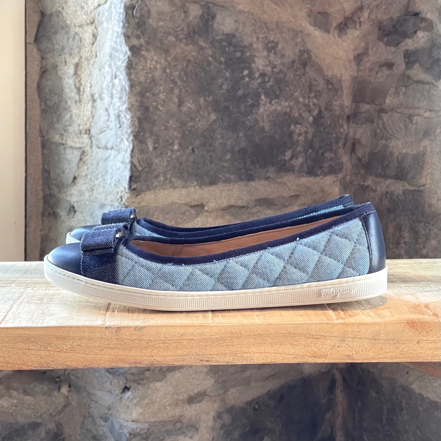 Salvatore Ferragamo Blue Denim Bow Ballet Sneakers