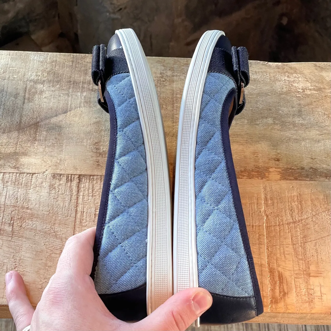 Salvatore Ferragamo Blue Denim Bow Ballet Sneakers