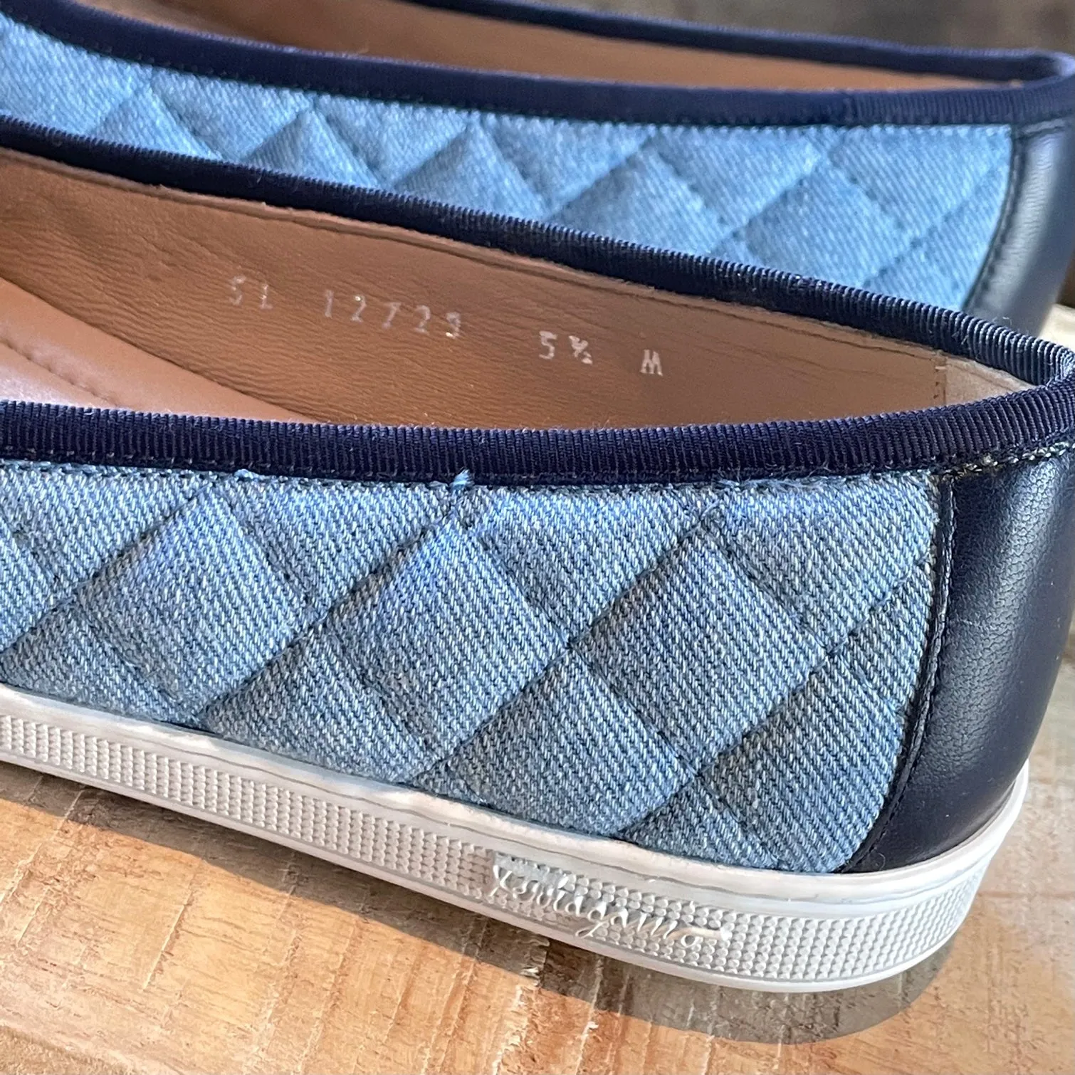 Salvatore Ferragamo Blue Denim Bow Ballet Sneakers