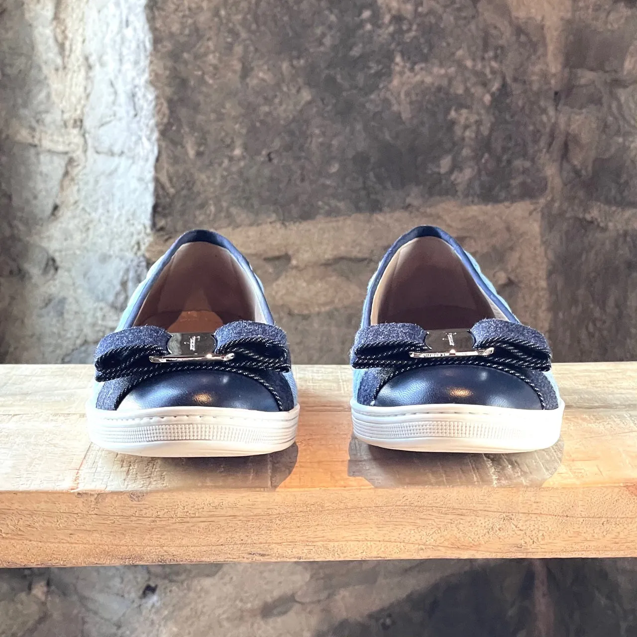 Salvatore Ferragamo Blue Denim Bow Ballet Sneakers