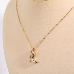 Stainless Steel Cowboy Boots Pendant Necklace – Vintage Gold-Plated Punk Jewelry for Women, Delicate Clavicle Chain for Lucky Charm