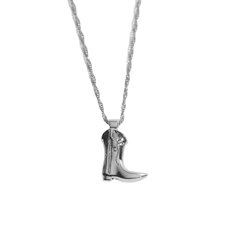 Stainless Steel Cowboy Boots Pendant Necklace – Vintage Gold-Plated Punk Jewelry for Women, Delicate Clavicle Chain for Lucky Charm