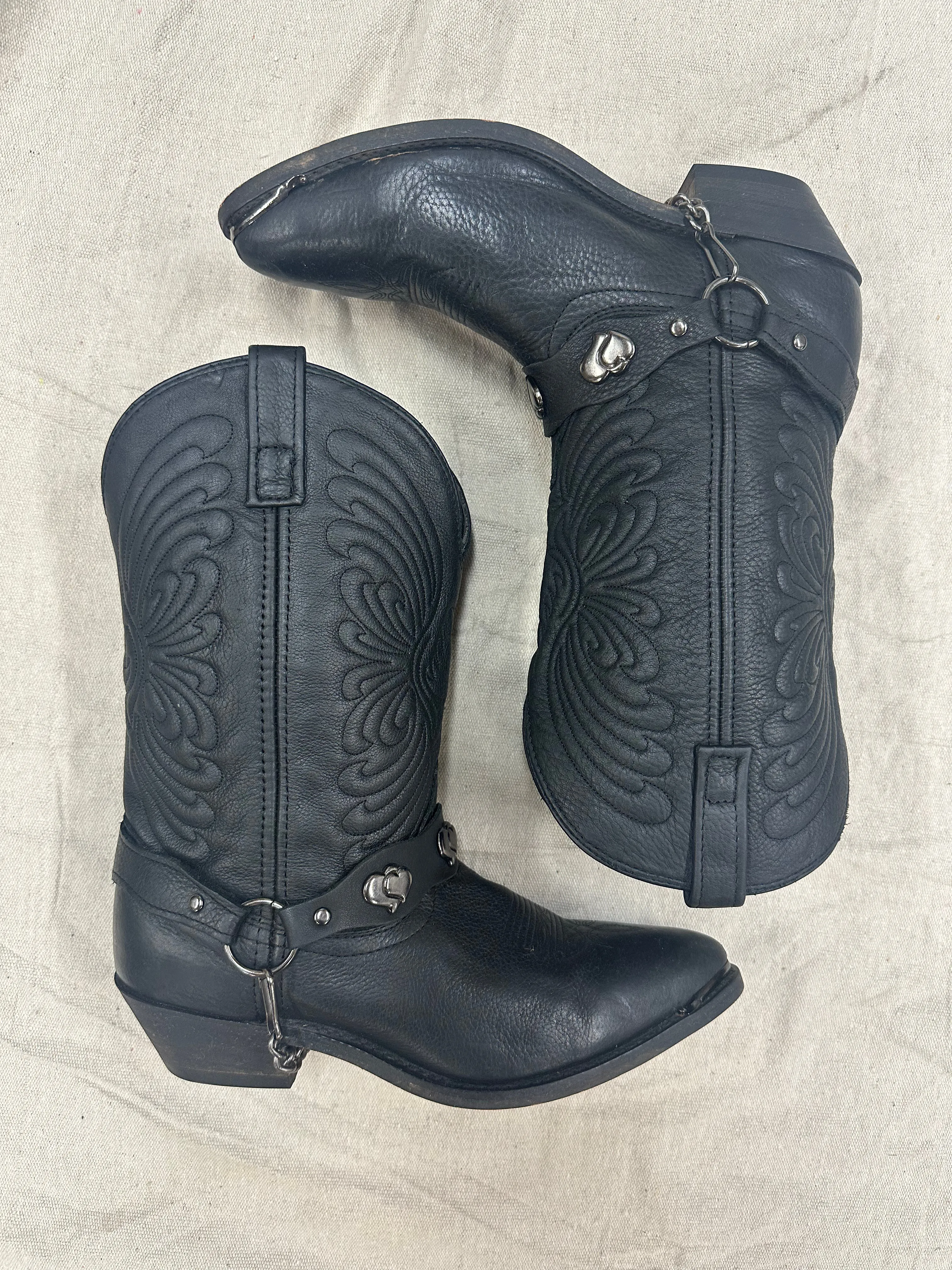 Vintage Black Heart Concho Cowboy Boots