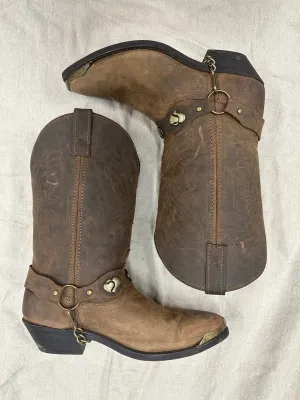 Vintage Brown Heart Concho Cowboy Boots
