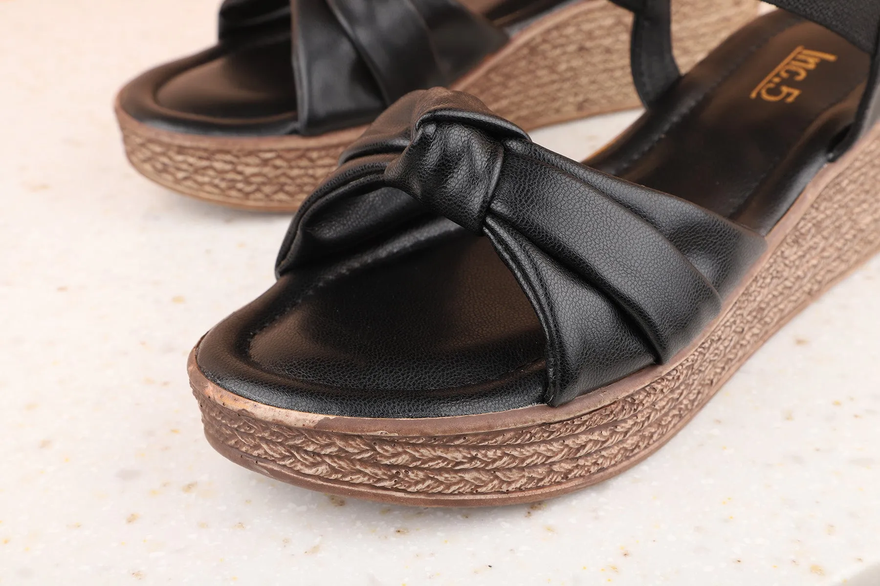 Women Black Wedge Sandals