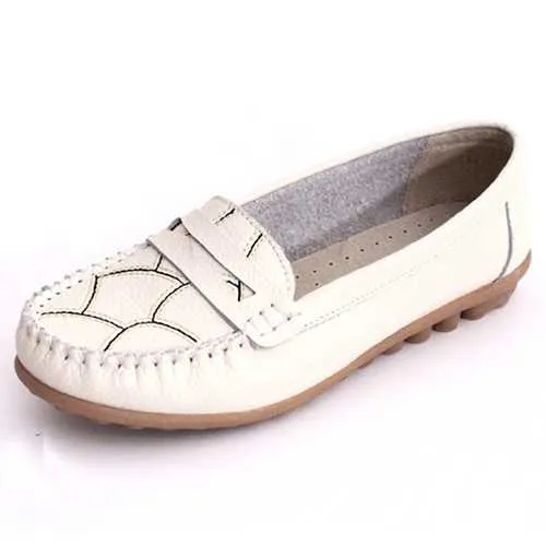 Women Leisure Leather Flats Soft Soled Loafers