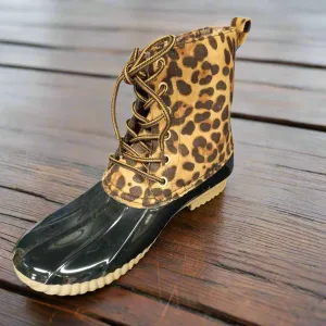 Womens Lace Up Weather Duck Booties Boots DYLAN-33 - Leopard
