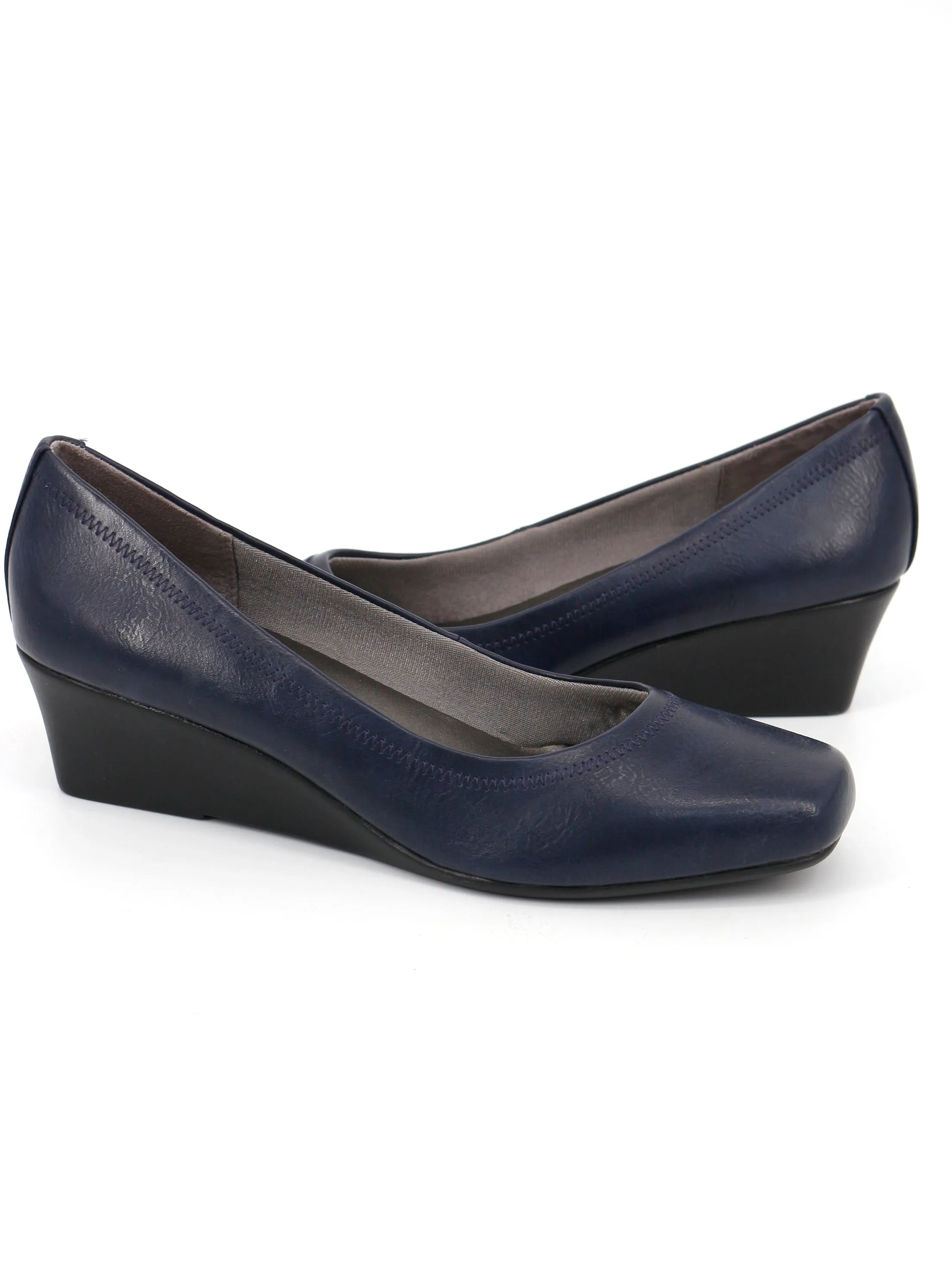 Women's Leather Wedge Pump,Navy
