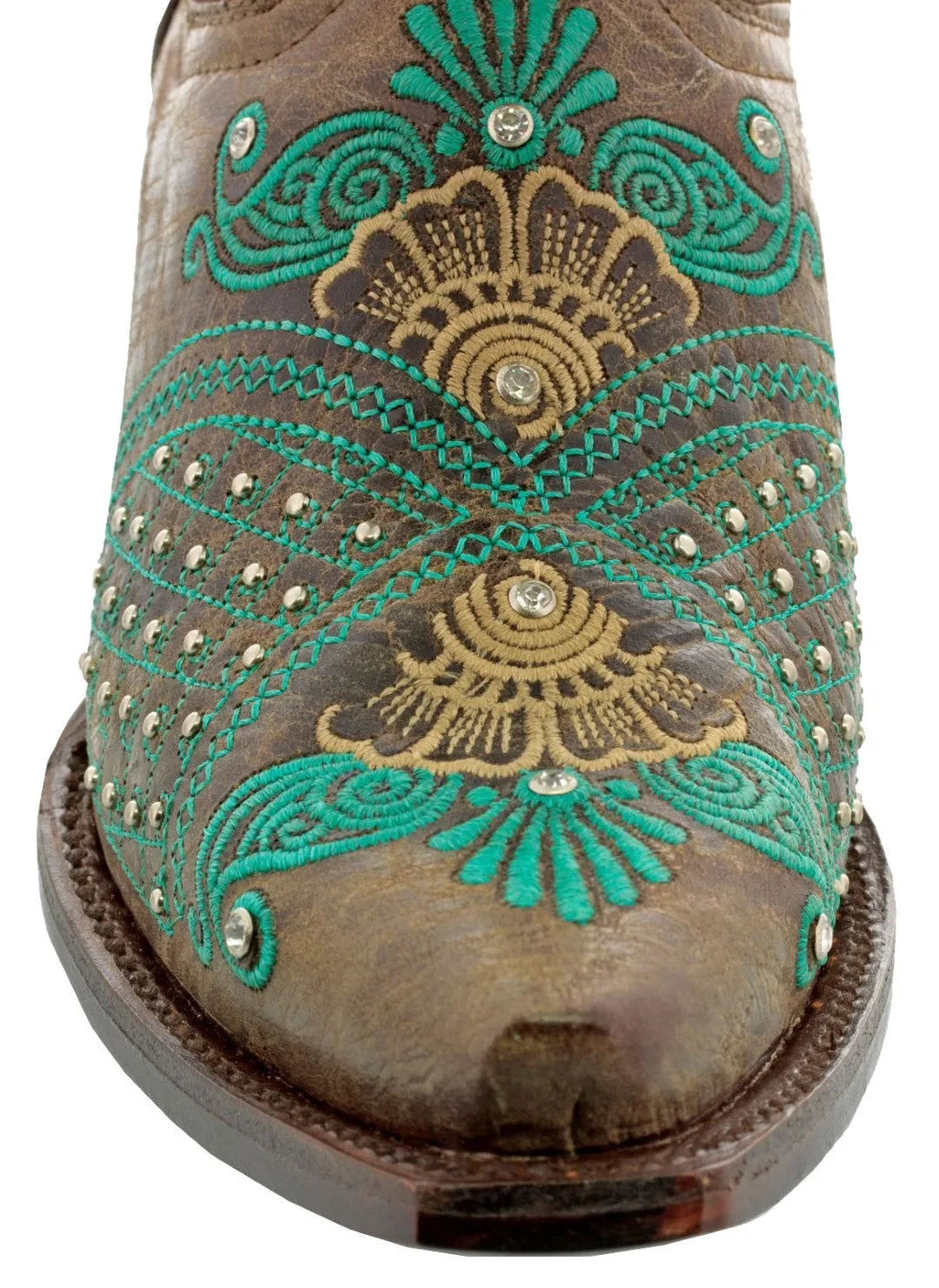 Womens Marfil Brown Turquoise Wedding Cowboy Boots Studded - Snip Toe