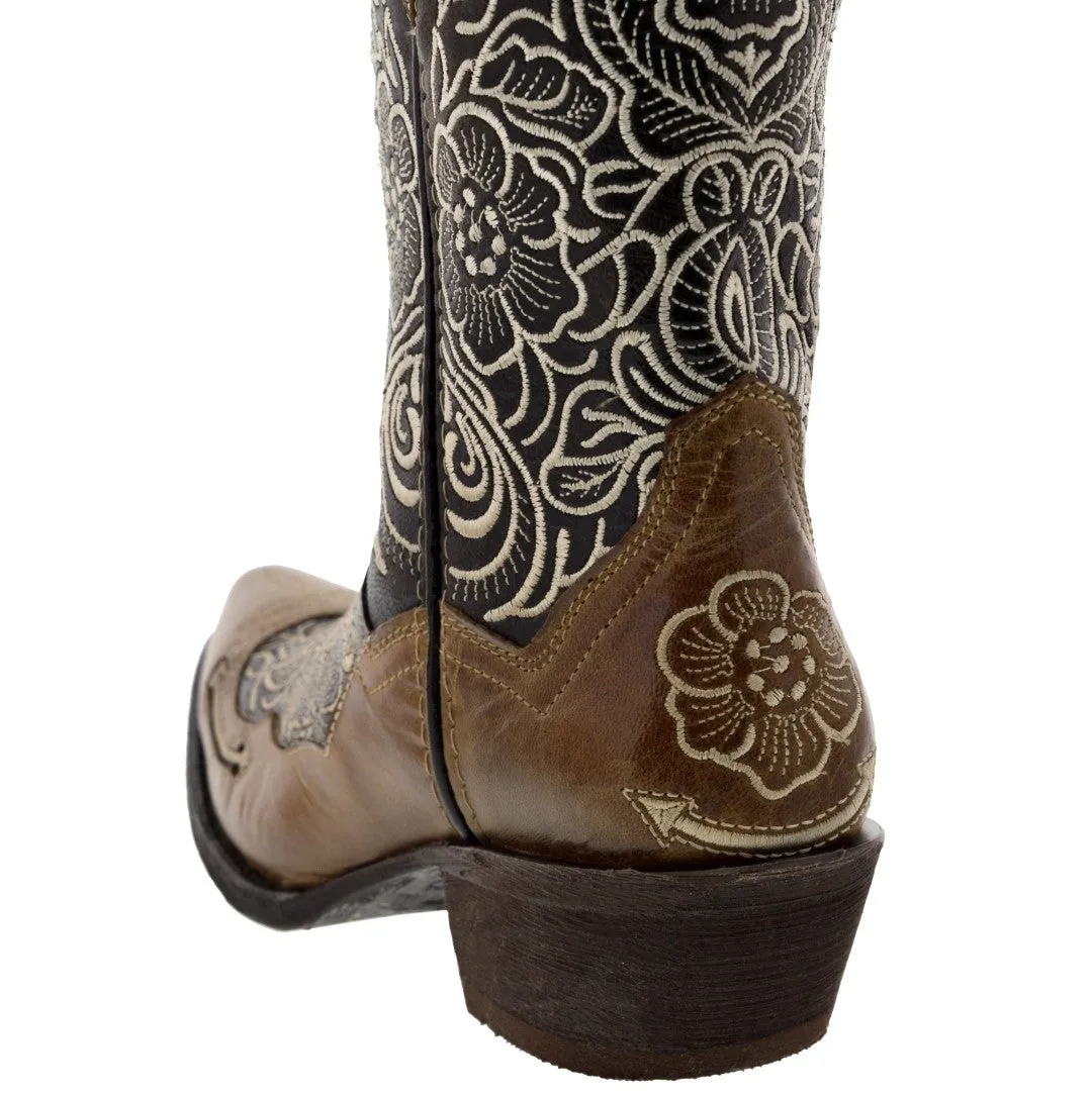 Womens Samantha Brown Cowgirl Boots Floral Embroidered - Snip Toe