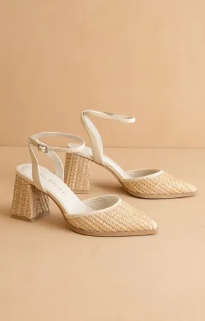 Woven Raffia Closed Toe Heel